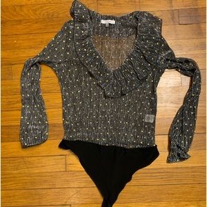 Sheer ruffle bodysuit holiday Christmas party